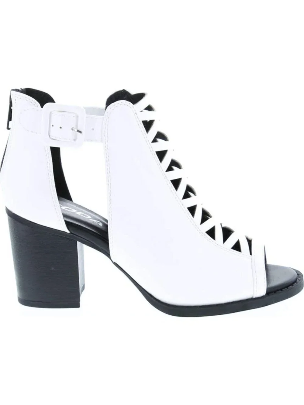 Women's White Pu Leather Open Toe Crisscross Strap Back Zipper High Heel Sandals